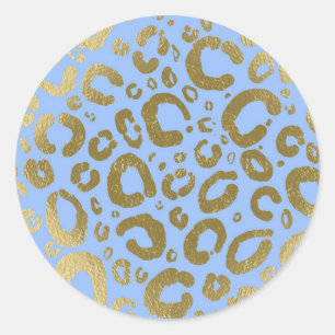 Sticker Rond Fête avec Imprimé Léopard Doré et Bleu Clair Glamo