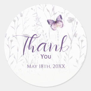 Sticker Rond Fête bébé Bohème Fleur Sauvage Papillon Violet Fil