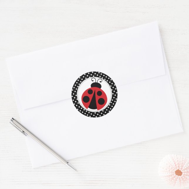 Sticker Rond Fête bébé coccinelle ou fête d'anniversaire (Enveloppe)