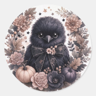 Sticker Rond Fête bébé corbeau aquarelle