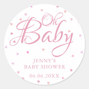 Sticker Rond Fête bébé Pink Hearts Oh Baby