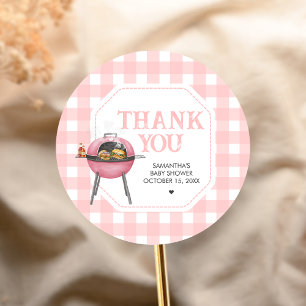Sticker Rond Fête bébé Shower Burger Rose