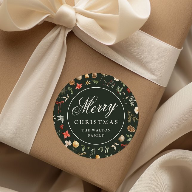 Sticker Rond Fête botanique d'hiver Joyeux Noël (Créateur téléchargé)