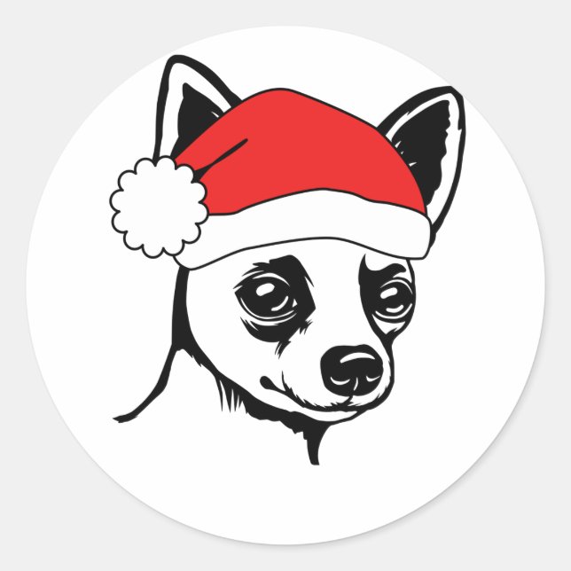 Sticker Rond Fête Chihuahua Santa Hat (Devant)