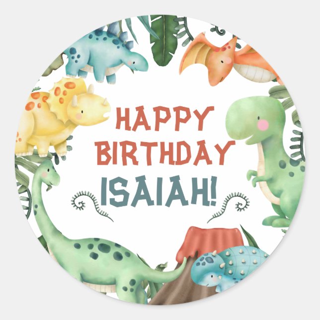 Sticker Rond Fête comme un dinosaure Joyeux anniversaire Person (Devant)