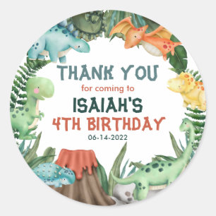 Sticker Rond Fête comme un Merci d'anniversaire de dinosaure