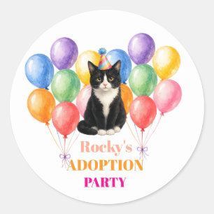 Sticker Rond Fête d'adoption Jour de chance Chat Smoking Animal