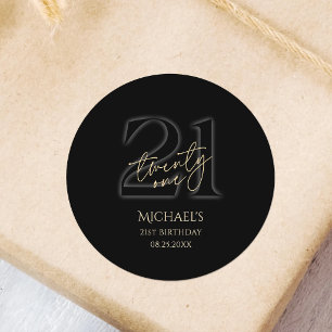 Sticker Rond Fête d'anniversaire 21 ans de Black Gold Moderne