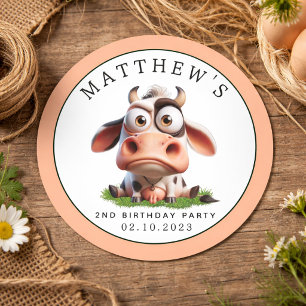 Sticker Rond Fête d'anniversaire 2 ans de la ferme avec des ani