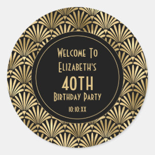 Sticker Rond Fête d'anniversaire 40 ans Art Déco Cadeau noir