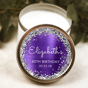 Sticker Rond Fête d'anniversaire 40 ans Paillettes Violet Argen