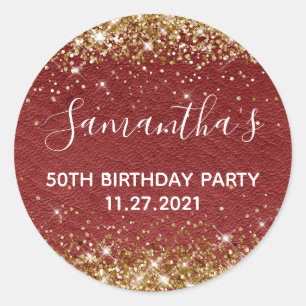 Sticker Rond Fête d'anniversaire 50 ans Cuir Rouge Foncé Paille