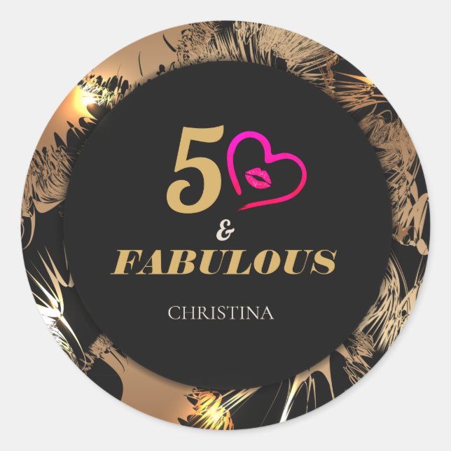 Sticker Rond Fête d'anniversaire 50 ans Noir et Or (Devant)