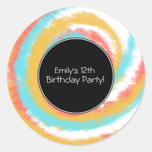 Sticker Rond Fête d'anniversaire à motif tie-dye d'été