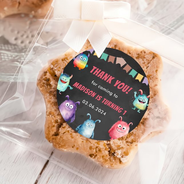 Sticker Rond Fête d'anniversaire à thème de Little Monster (Créateur téléchargé)