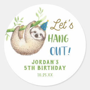 Sticker Rond Fête d'anniversaire à thème garçon Sloth Faveurs