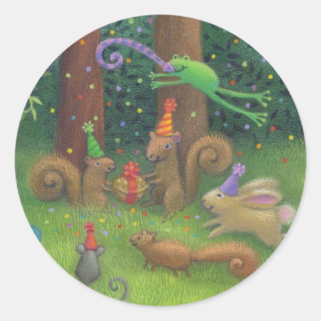 Sticker Rond Fête d'anniversaire Animaux des bois (Devant)