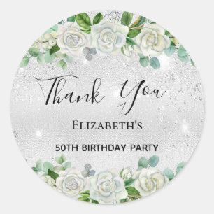 Sticker Rond Fête d'anniversaire argent parties scintillant flo