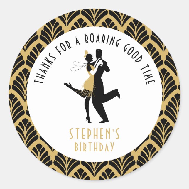 Sticker Rond Fête d'anniversaire Art déco/Gatsby le Magnifique (Devant)