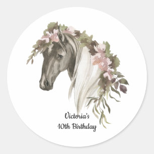 Sticker Rond Fête d'anniversaire au cheval