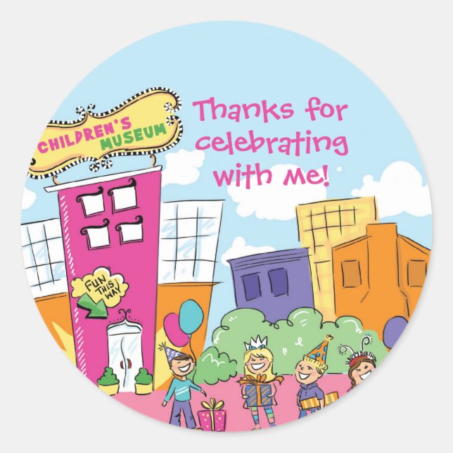 Sticker Rond Fête d'anniversaire au Musée des enfants Science p (Devant)