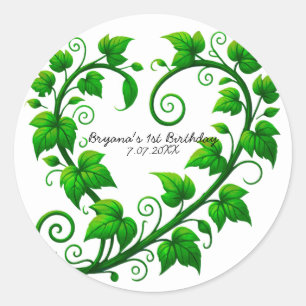 Sticker Rond Fête d'anniversaire aux feuilles de cœur de vigne 