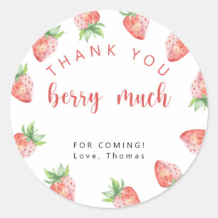 Sticker Rond Fête d'anniversaire aux fraises merci beaucoup