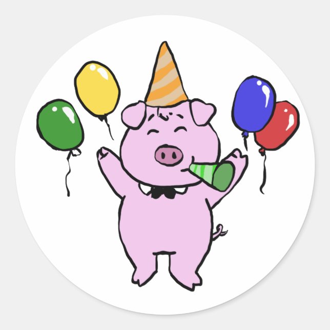 Sticker Rond Fête d'anniversaire avec cochon mignon|choisir la  (Devant)
