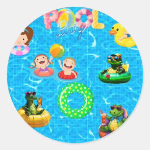 Sticker Rond fête d'anniversaire avec de mignons alligators