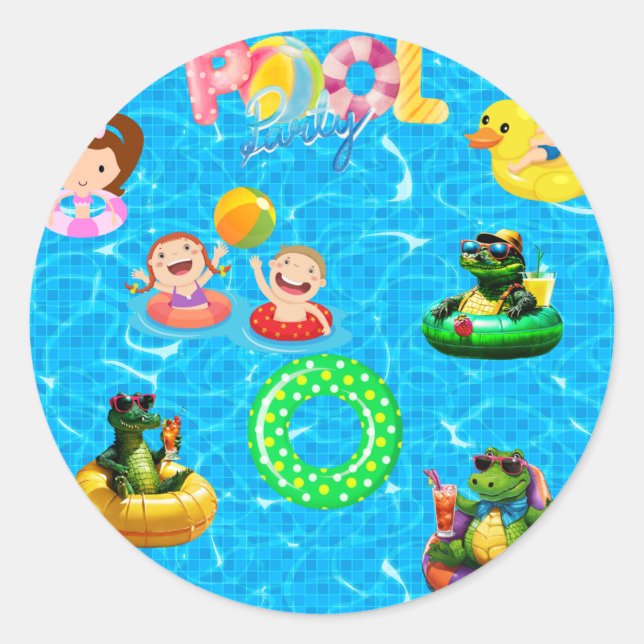 Sticker Rond fête d'anniversaire avec de mignons alligators (Devant)