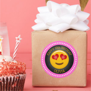 Sticker Rond Fête d'anniversaire avec des émoticônes filles mig