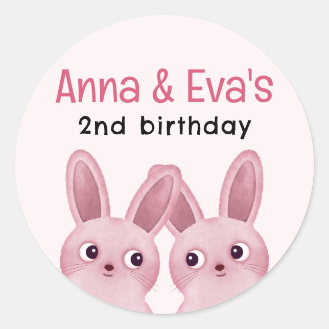 Sticker Rond Fête d'anniversaire avec lapins roses (Devant)