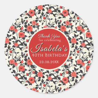 Sticker Rond Fête d'anniversaire avec rose florale contemporain