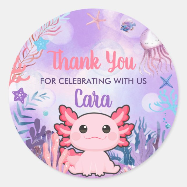 Sticker Rond Fête d'anniversaire Axolotl (Devant)