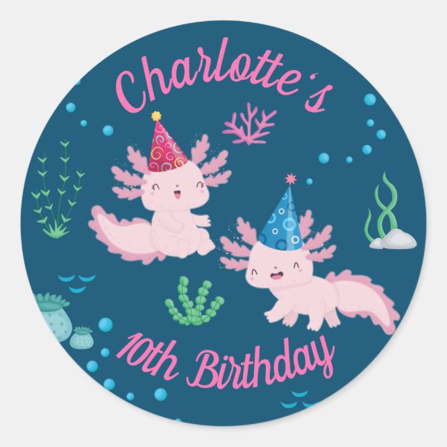 Sticker Rond Fête d'anniversaire Axolotl (Devant)