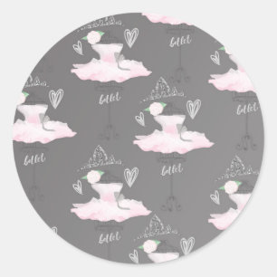 Sticker Rond Fête d'anniversaire Ballerine de couture rose et g
