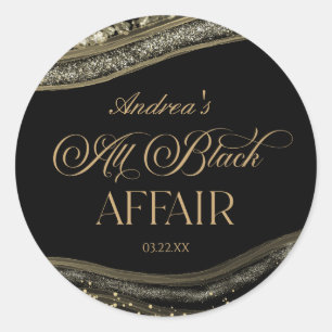 Sticker Rond Fête d'anniversaire Black Gold Agate All Black Aff