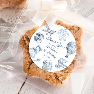 Sticker Rond Fête d'anniversaire bleu Toile De Jouy