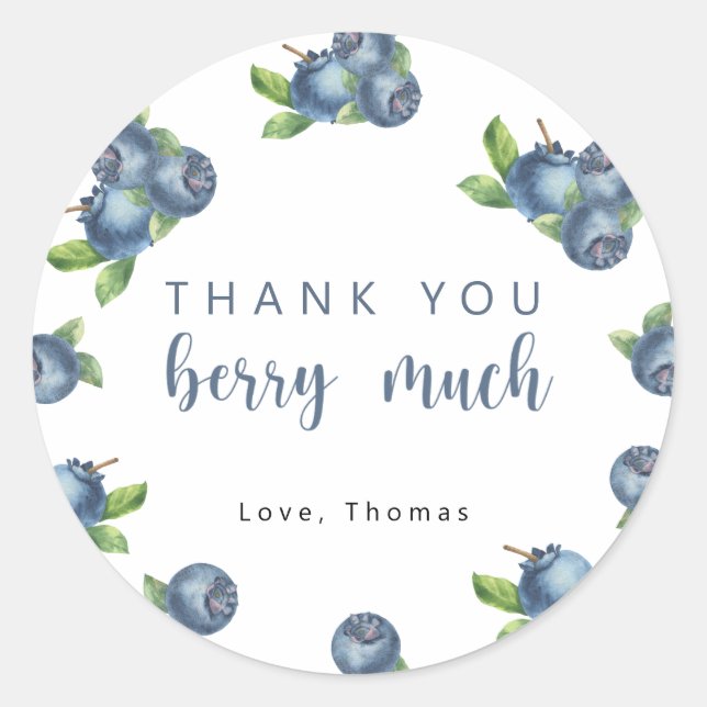 Sticker Rond Fête d'anniversaire Blueberry merci beaucoup baies (Devant)