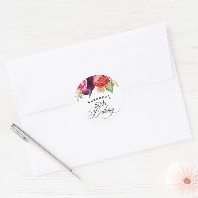 Sticker Rond Fête d'anniversaire bohème rustique aquarelle flor (Enveloppe)