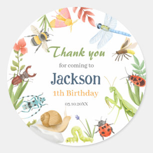 Sticker Rond Fête d'anniversaire Bugs & Insects à l'aquarelle