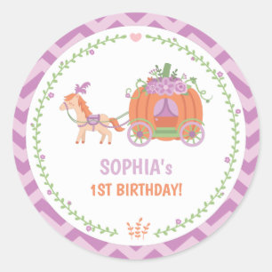 Sticker Rond Fête d'anniversaire Carrosse de Citrouille Violet 