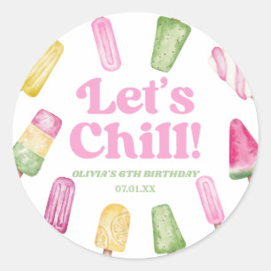 Sticker Rond Fête d'anniversaire Chill Pink Retro Popsicle