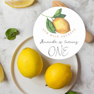 Sticker Rond Fête d'anniversaire citrouille aquarelle lemon 1 a