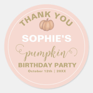 Sticker Rond Fête d'anniversaire citrouille rose 1er anniversai