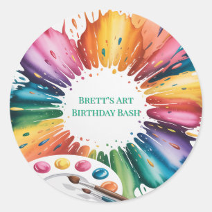 Sticker Rond Fête d'anniversaire Color Splash Art