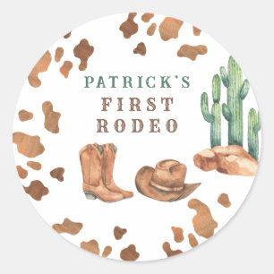 Sticker Rond Fête d'anniversaire Cowboy Wild West 1er Rodéo