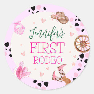 Sticker Rond Fête d'anniversaire Cowgirl Rodeo Far West