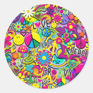 Sticker Rond Fête d'anniversaire d'amour rétro groovy FUN des a