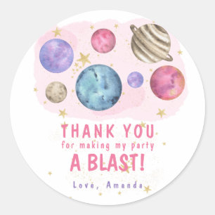Sticker Rond Fête d'anniversaire dans l'espace des planètes ros